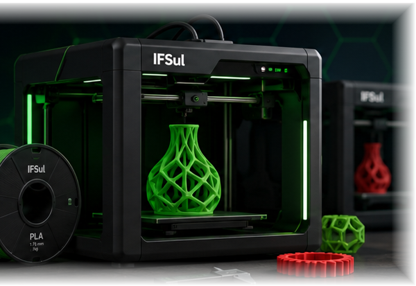 Impressora 3D do Laboratório Maker com uma peça verde em produção